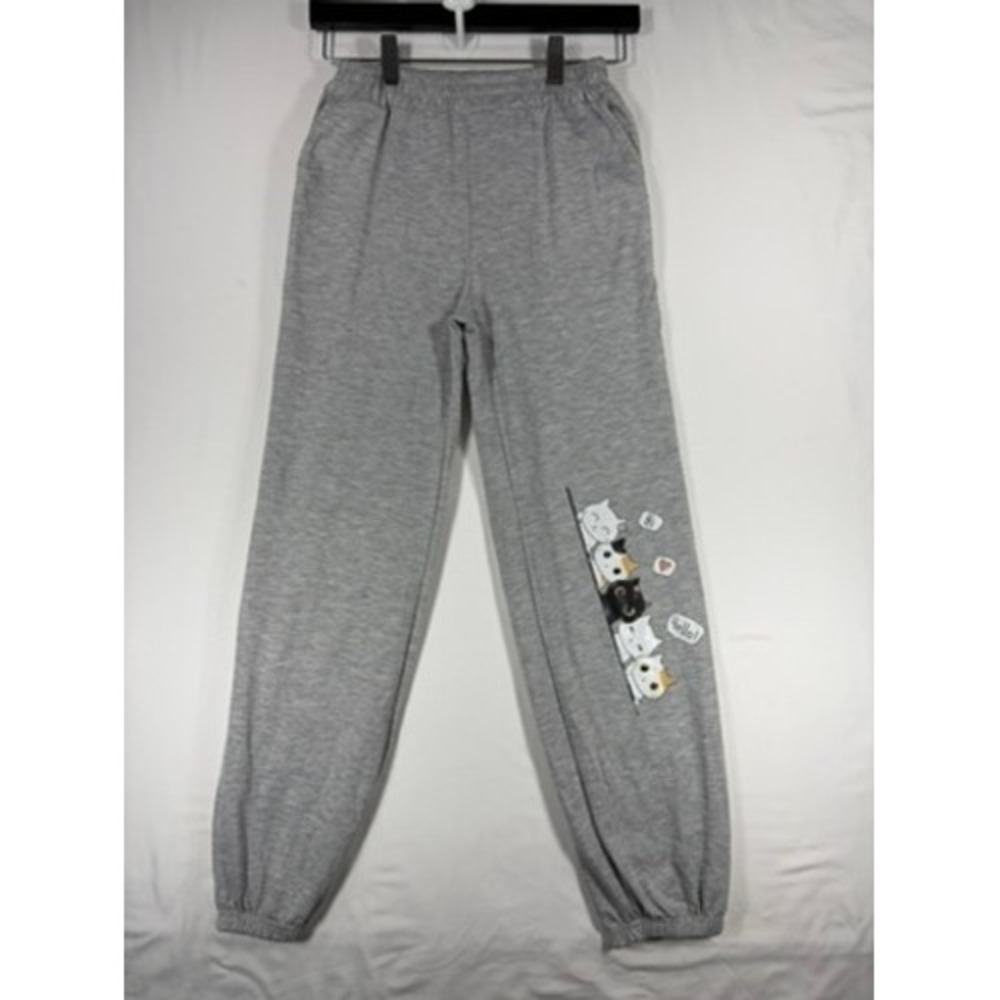 Cat Graphic Jogger Sweatpants Women Gray Excellent Loungewear